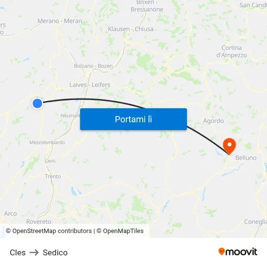 Cles to Sedico map