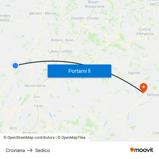Croviana to Sedico map