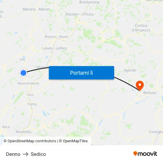 Denno to Sedico map