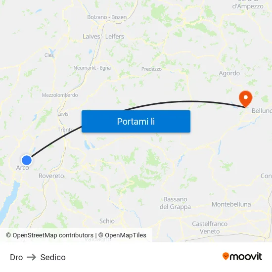 Dro to Sedico map