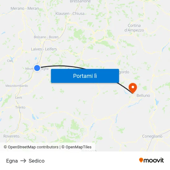 Egna to Sedico map