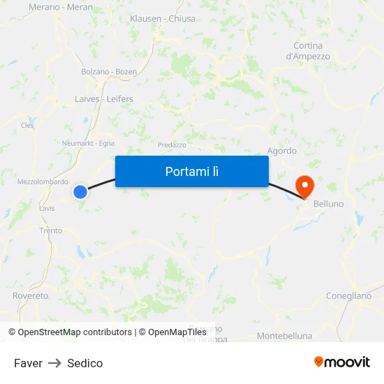 Faver to Sedico map