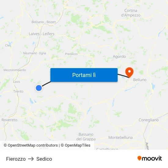 Fierozzo to Sedico map