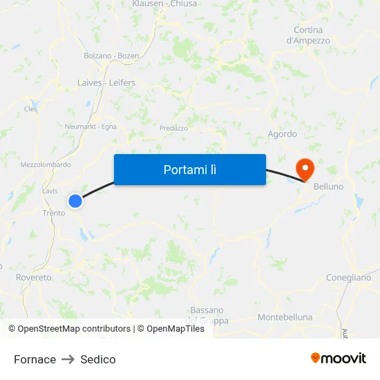 Fornace to Sedico map