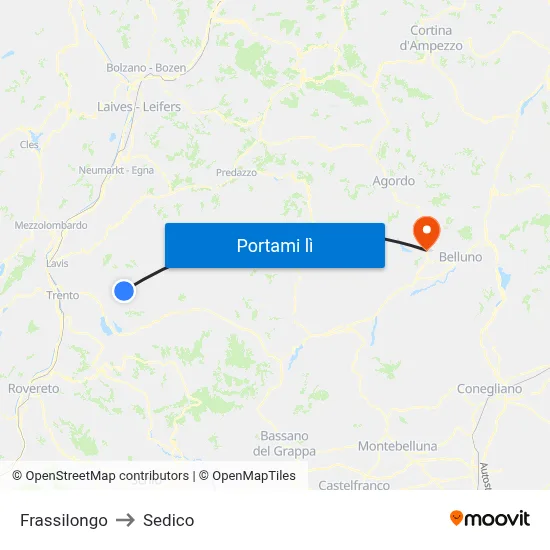 Frassilongo to Sedico map