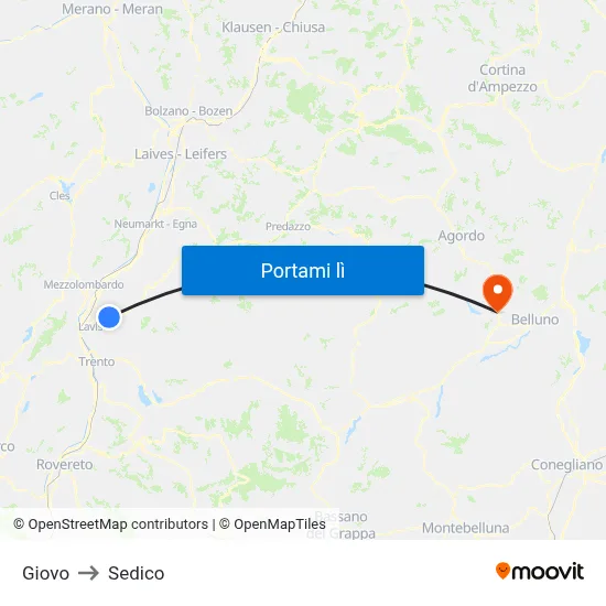 Giovo to Sedico map