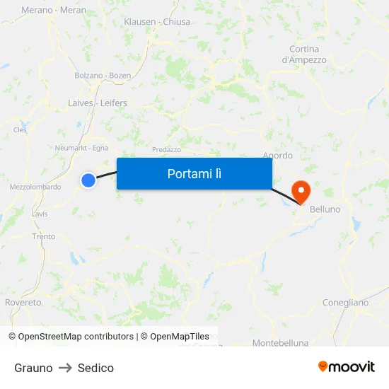 Grauno to Sedico map