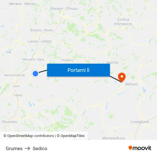 Grumes to Sedico map