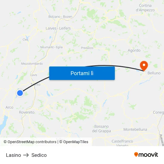 Lasino to Sedico map