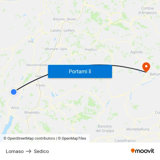 Lomaso to Sedico map
