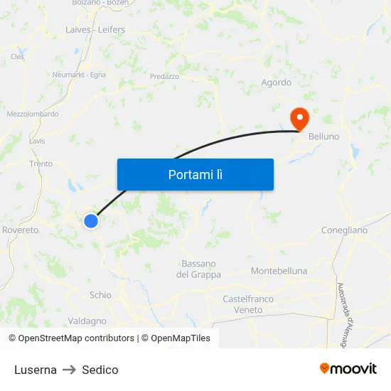 Luserna to Sedico map