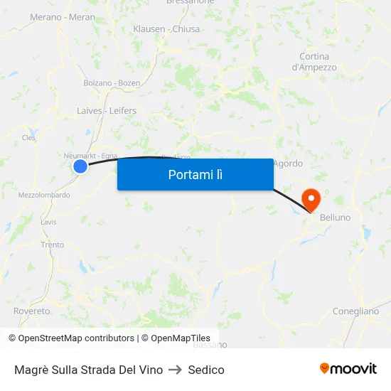 Magrè Sulla Strada Del Vino to Sedico map