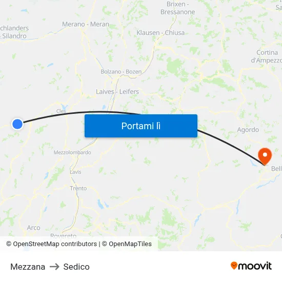 Mezzana to Sedico map