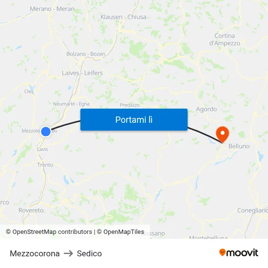 Mezzocorona to Sedico map