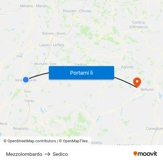 Mezzolombardo to Sedico map
