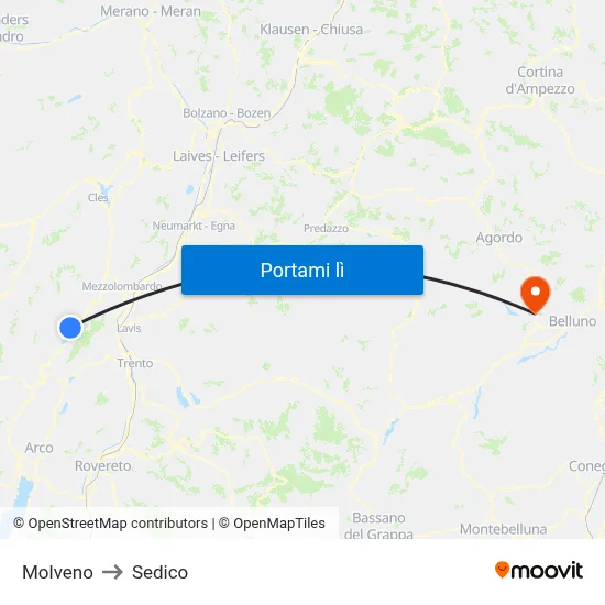 Molveno to Sedico map