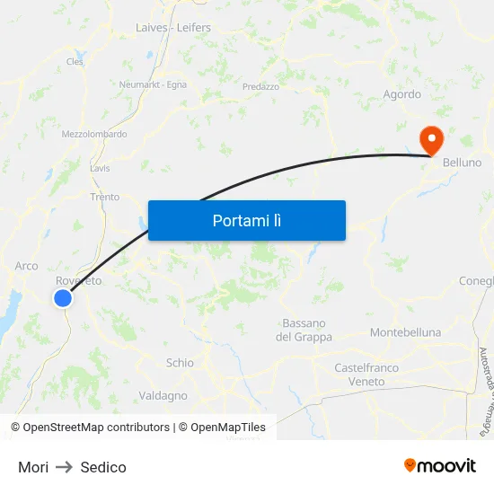 Mori to Sedico map