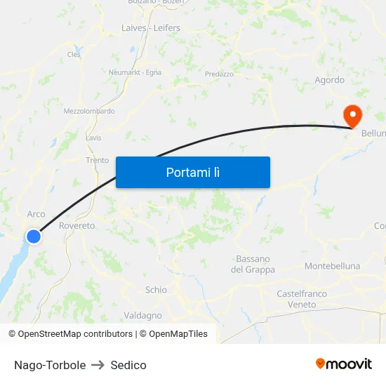 Nago-Torbole to Sedico map