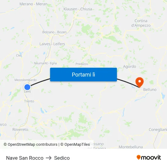 Nave San Rocco to Sedico map
