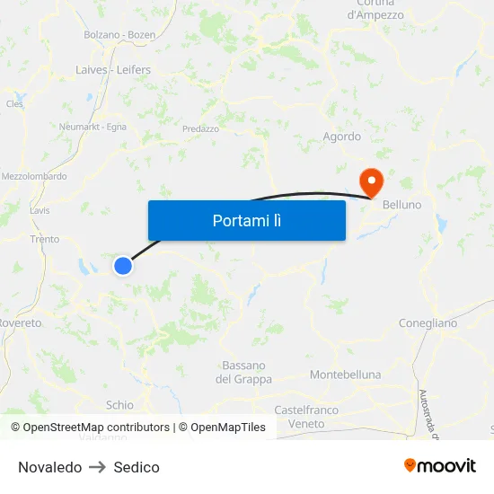 Novaledo to Sedico map