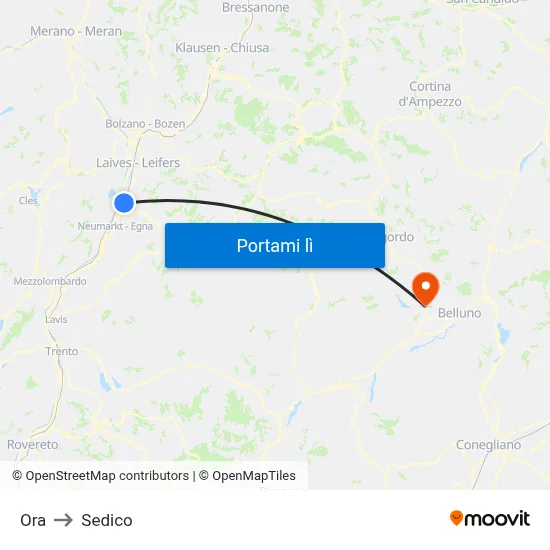 Ora to Sedico map
