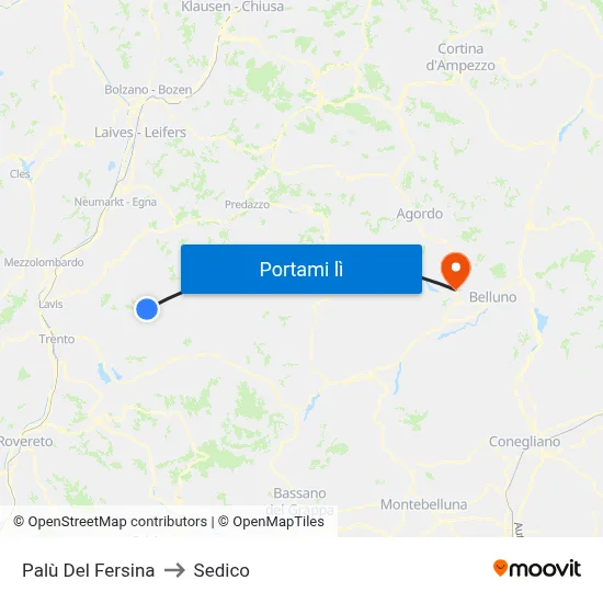 Palù Del Fersina to Sedico map