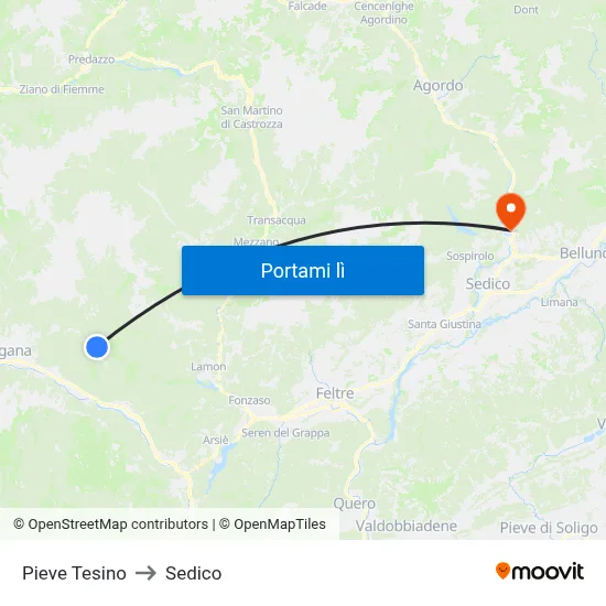 Pieve Tesino to Sedico map