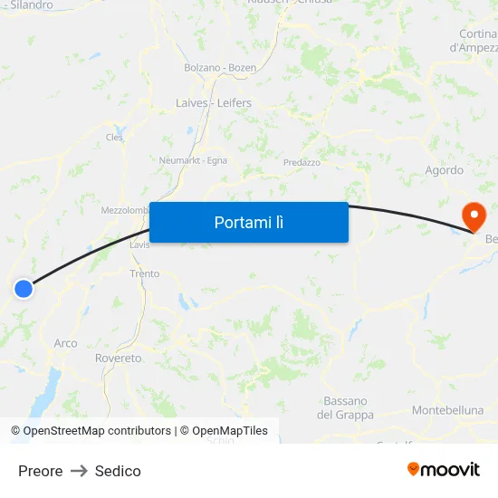 Preore to Sedico map