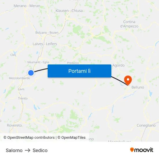 Salorno to Sedico map