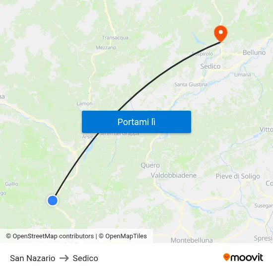 San Nazario to Sedico map