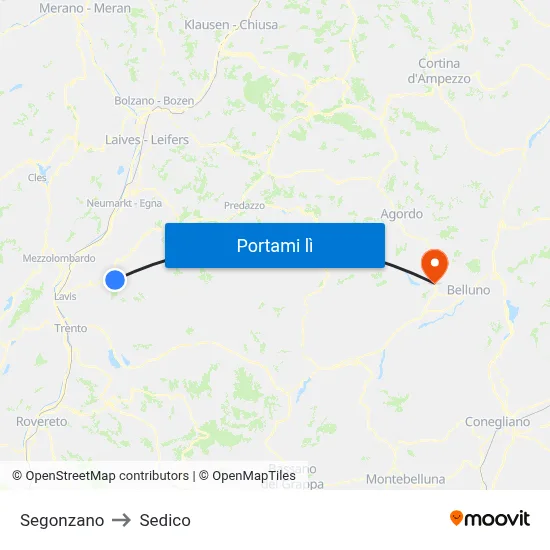 Segonzano to Sedico map