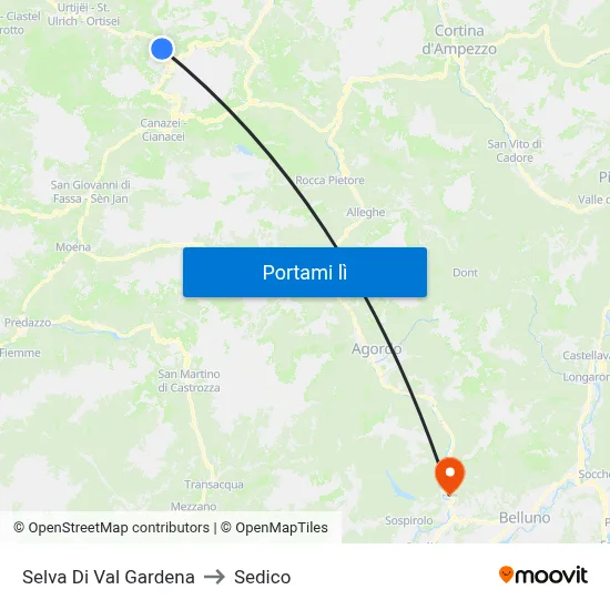 Selva Di Val Gardena to Sedico map