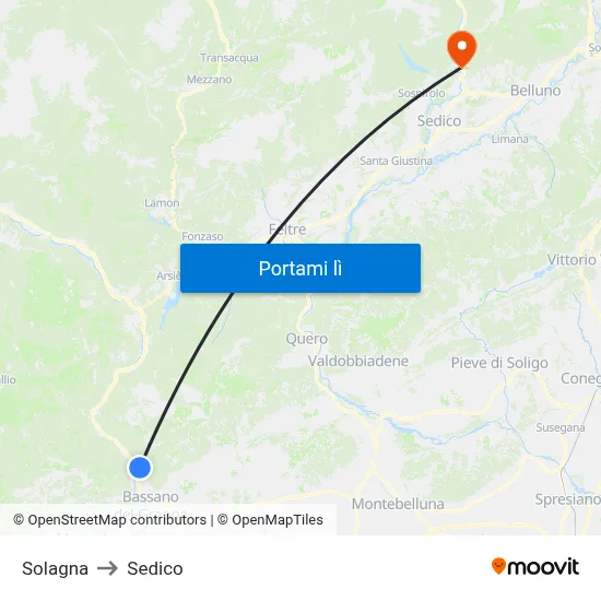 Solagna to Sedico map