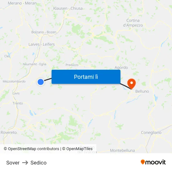 Sover to Sedico map
