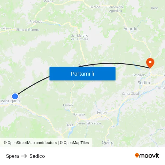 Spera to Sedico map