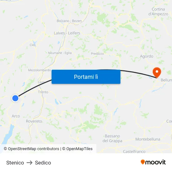 Stenico to Sedico map