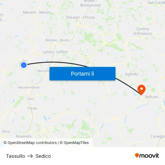 Tassullo to Sedico map