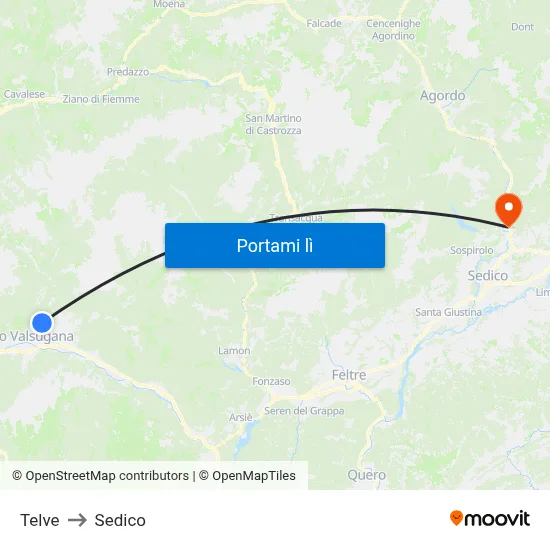 Telve to Sedico map