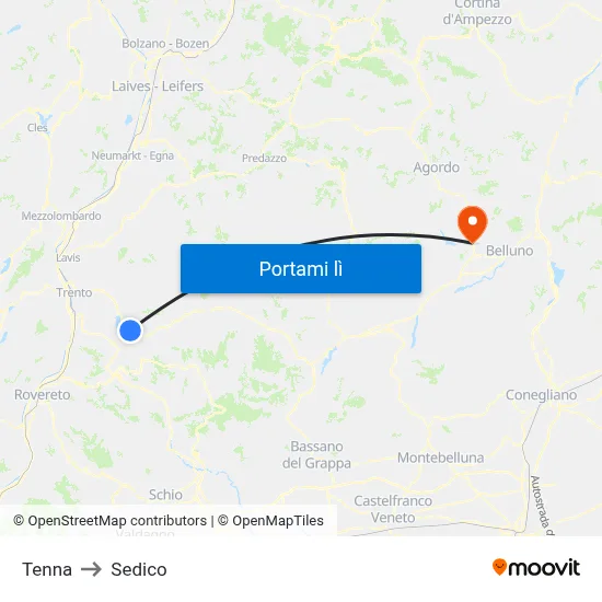 Tenna to Sedico map