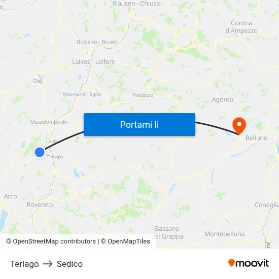 Terlago to Sedico map