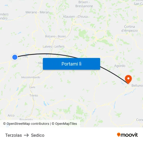 Terzolas to Sedico map