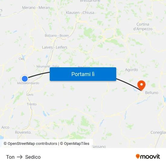 Ton to Sedico map