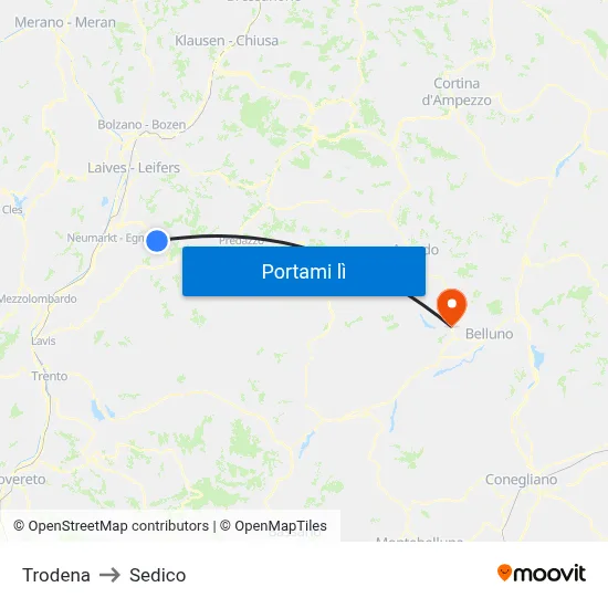 Trodena to Sedico map