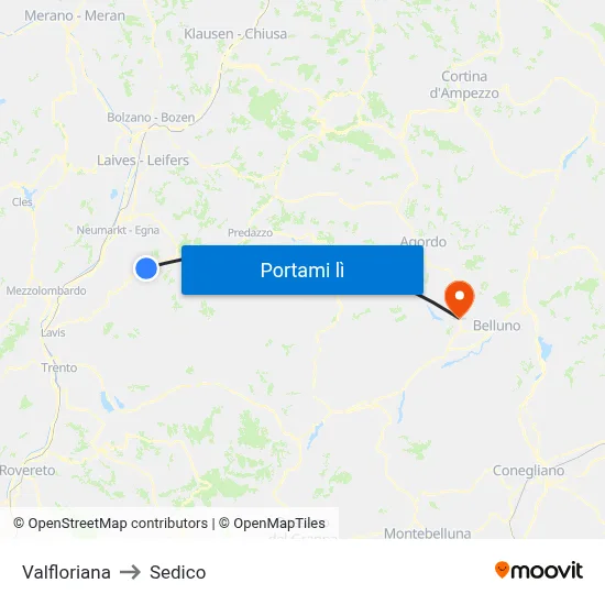Valfloriana to Sedico map