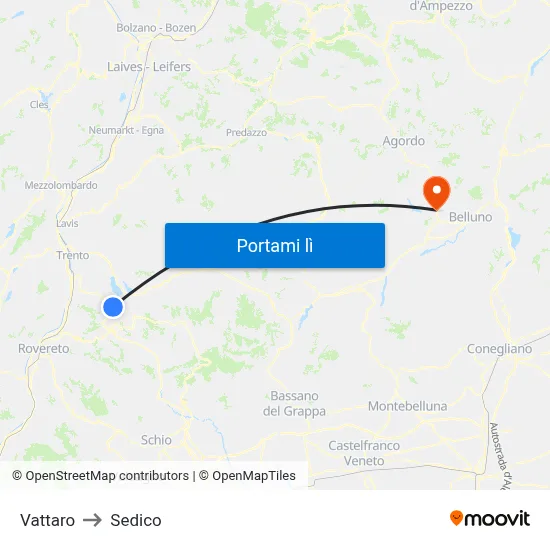 Vattaro to Sedico map