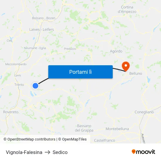 Vignola-Falesina to Sedico map