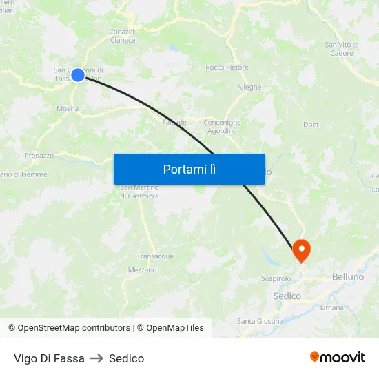 Vigo Di Fassa to Sedico map