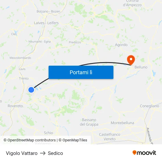 Vigolo Vattaro to Sedico map