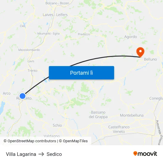 Villa Lagarina to Sedico map