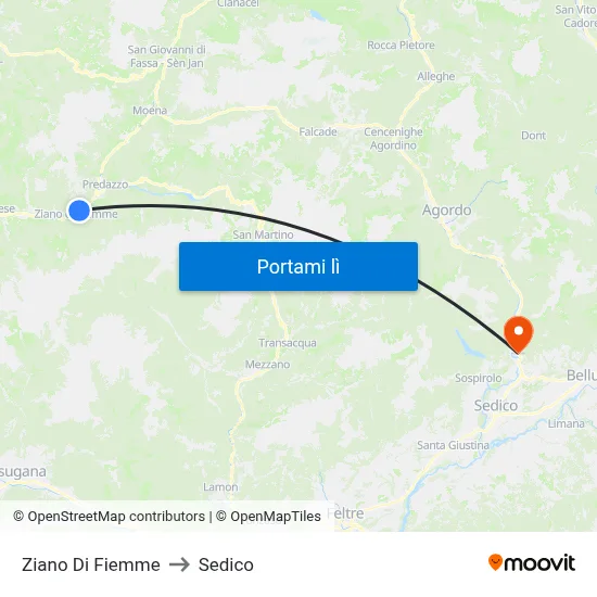 Ziano Di Fiemme to Sedico map